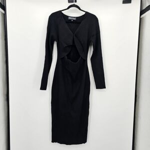 White birch black ribbed bodycon peek a boo midi dress new women's size xl
